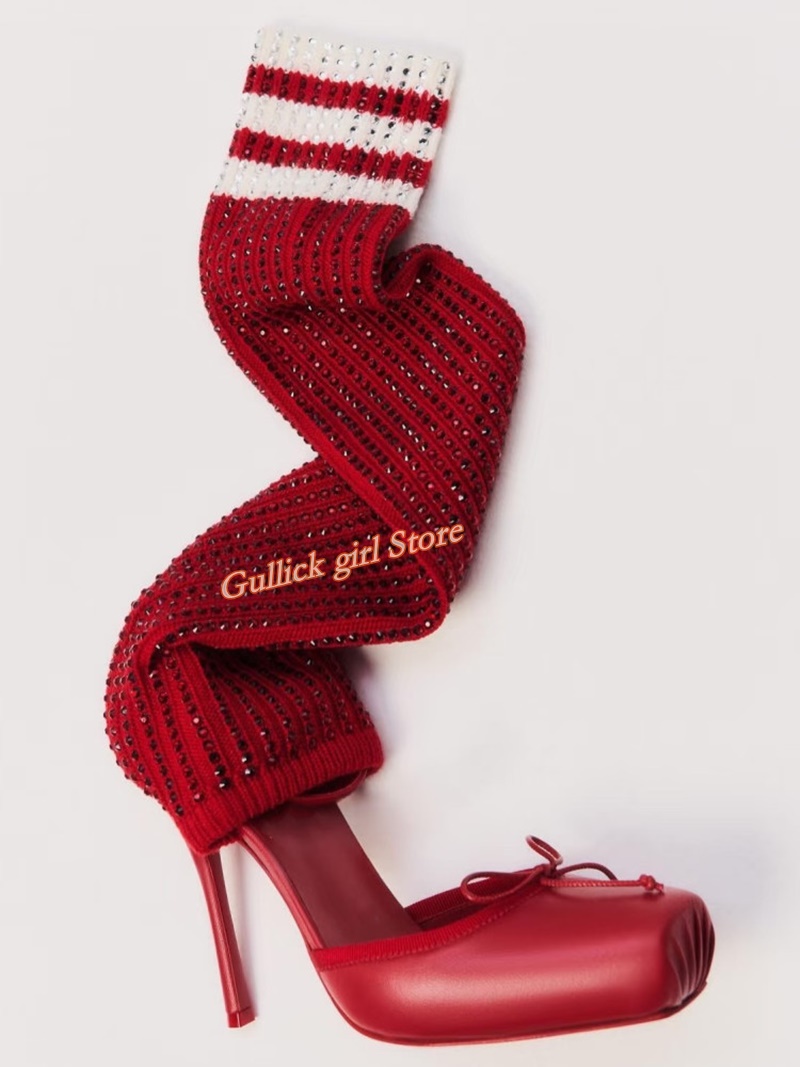Knee High Sock Women - Botas de Mujer de Punto Rojas